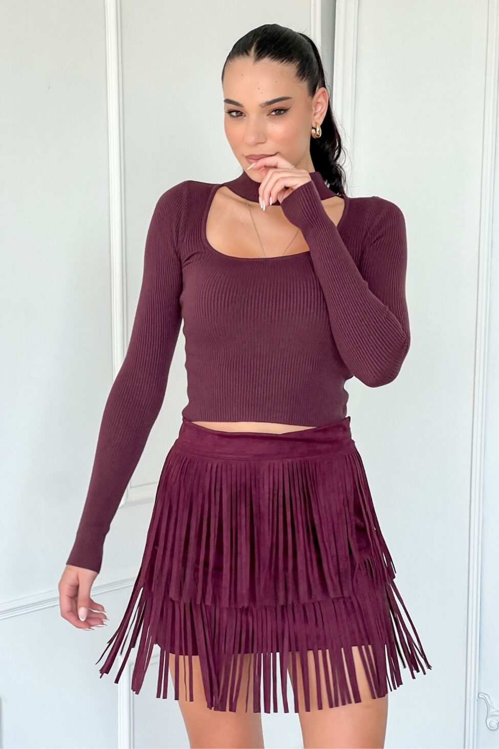 Ingenious φούστα με κρόσια μπορντό - Image 3