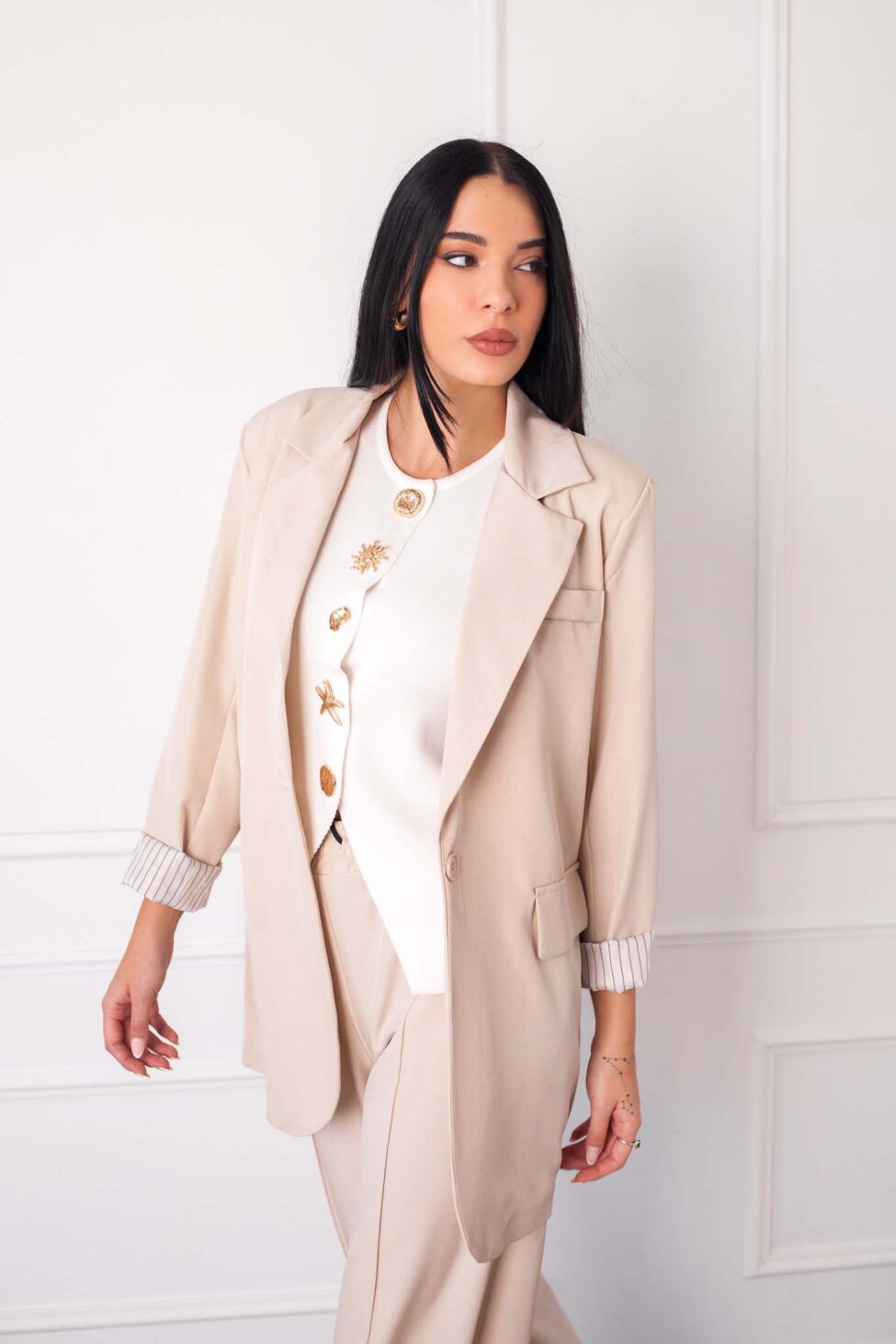 Iryna Σετ σακάκι-παντελόνι εκρού - Image 2