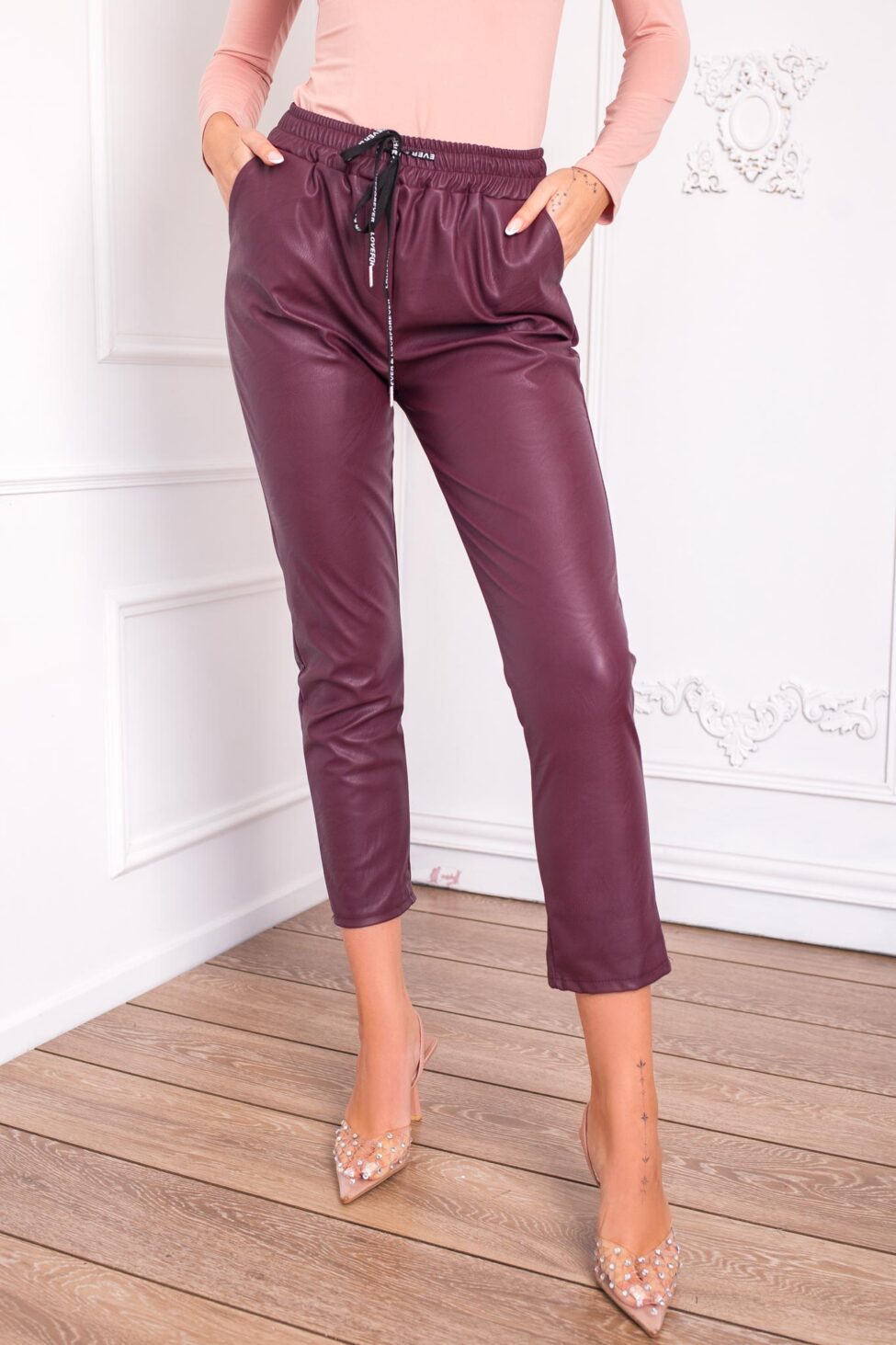 Karl παντελόνι από δερματίνη μπορντό - Image 2