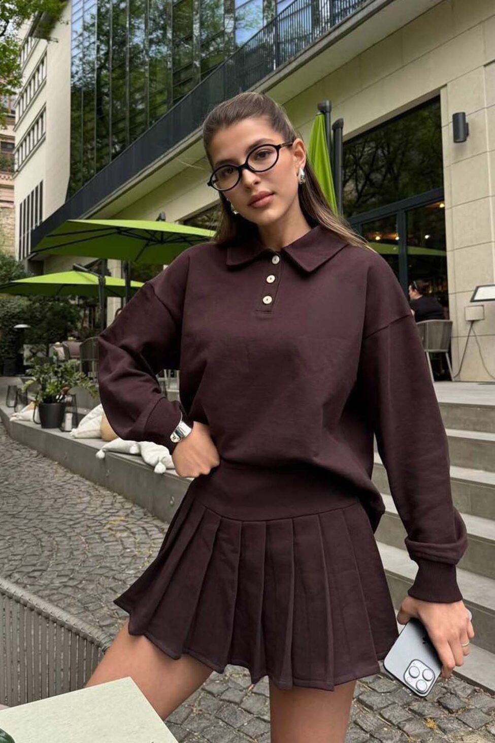 Kyvessa σετ φούστα τοπ καφέ - Image 2