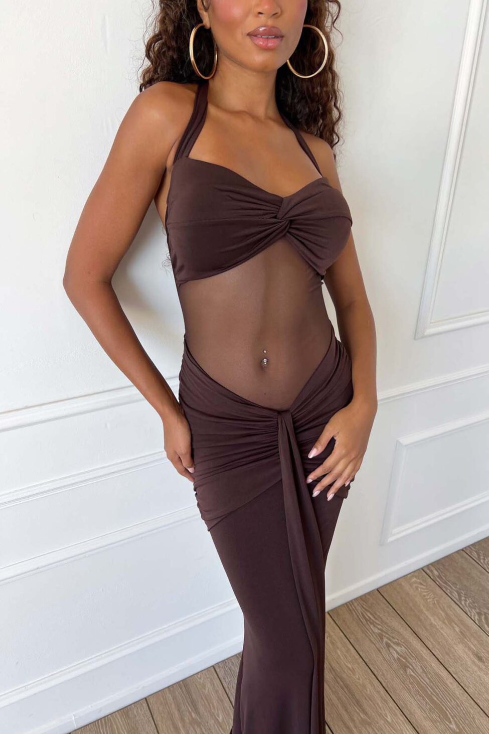 La Luna Φόρεμα Μάξι Εφαρμοστό καφέ - Image 3