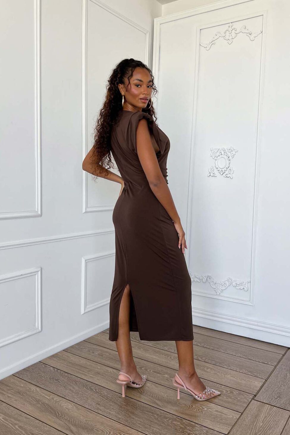 Lustrous Φόρεμα Μίντι Με Βάτες καφέ - Image 2