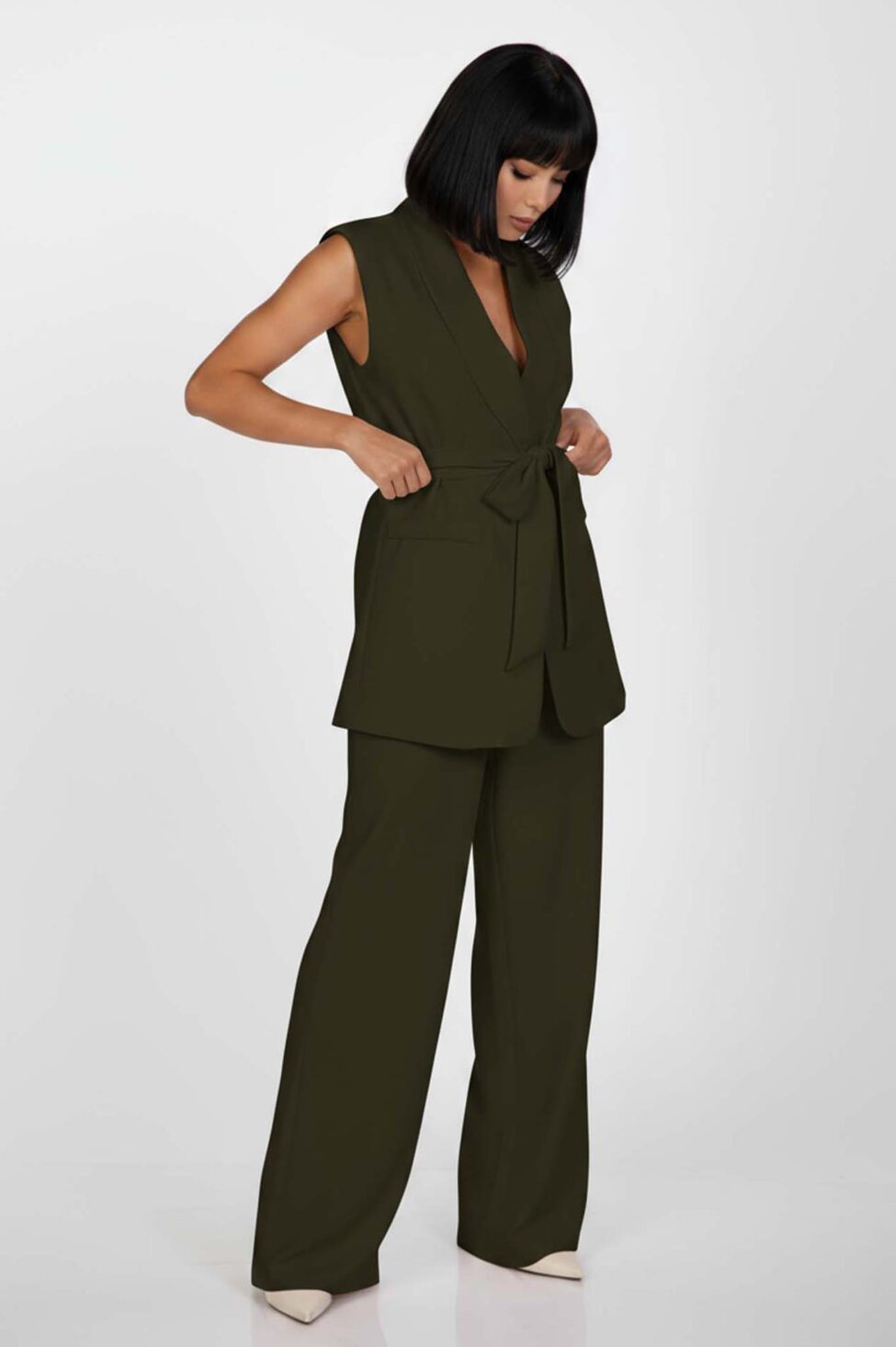 Manhattan σετ γιλέκο με παντελόνι χακί - Image 2