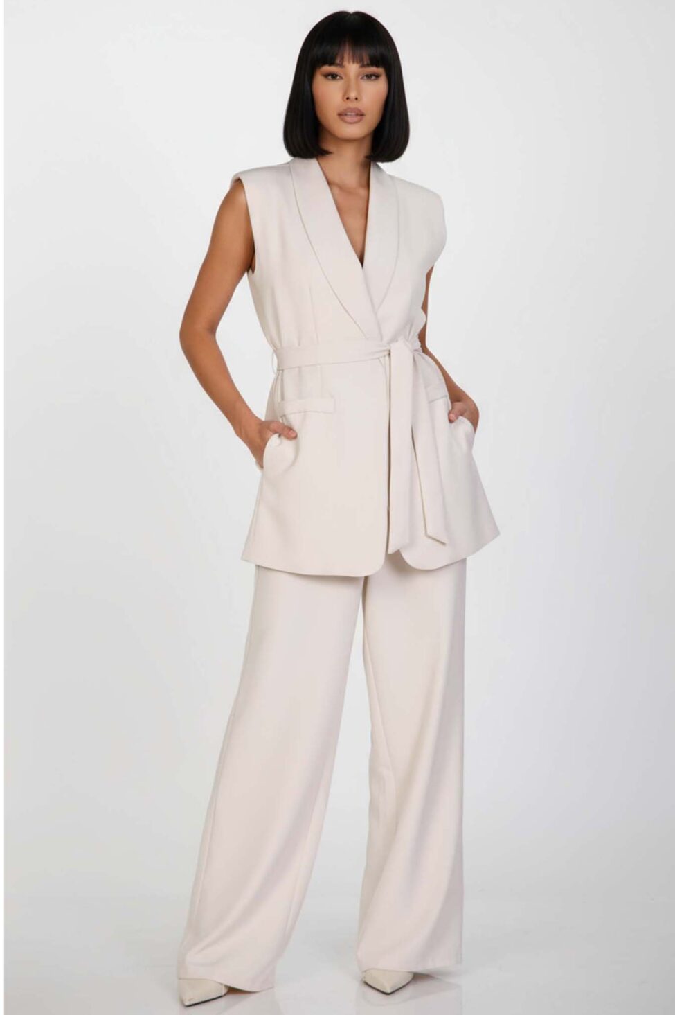 Manhattan σετ γιλέκο με παντελόνι εκρού - Image 2
