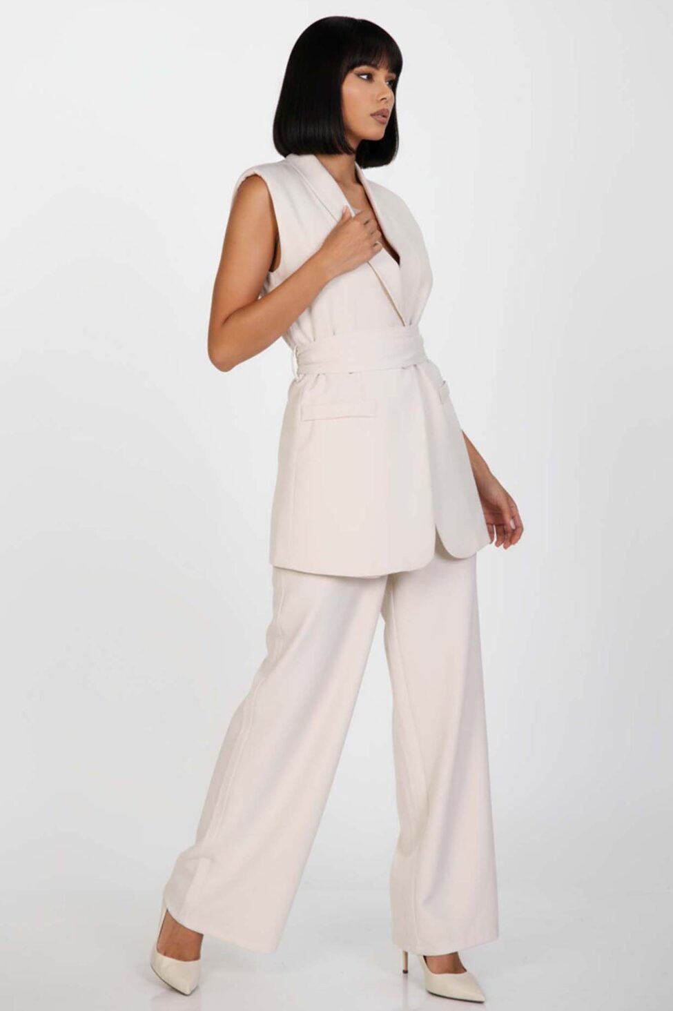 Manhattan σετ γιλέκο με παντελόνι εκρού - Image 3