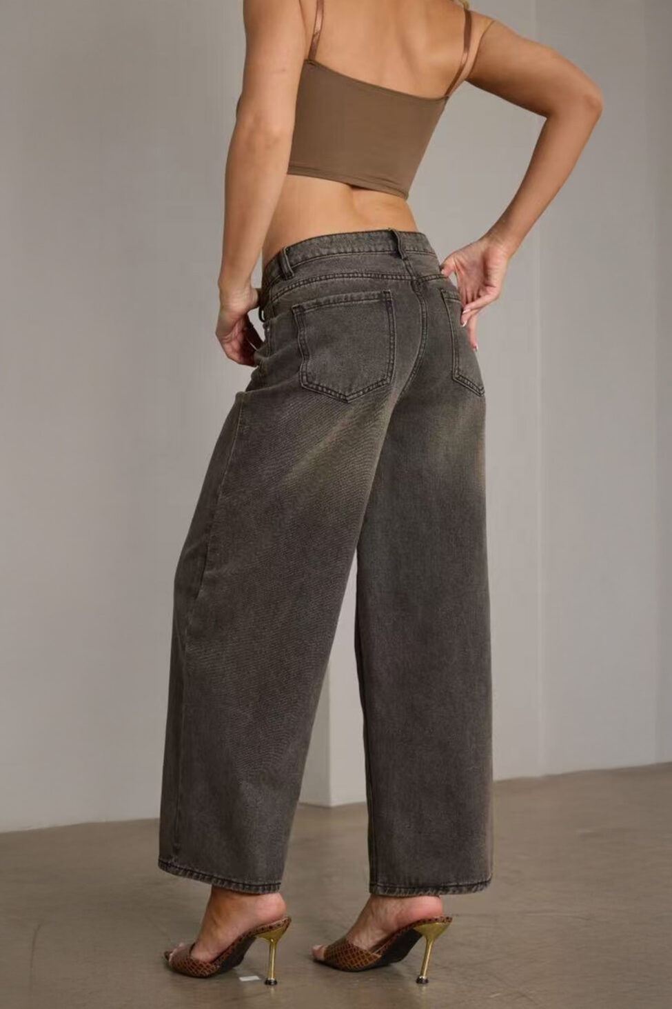 Matty ψηλόμεσο wide leg τζιν παντελόνι γκρι - Image 3