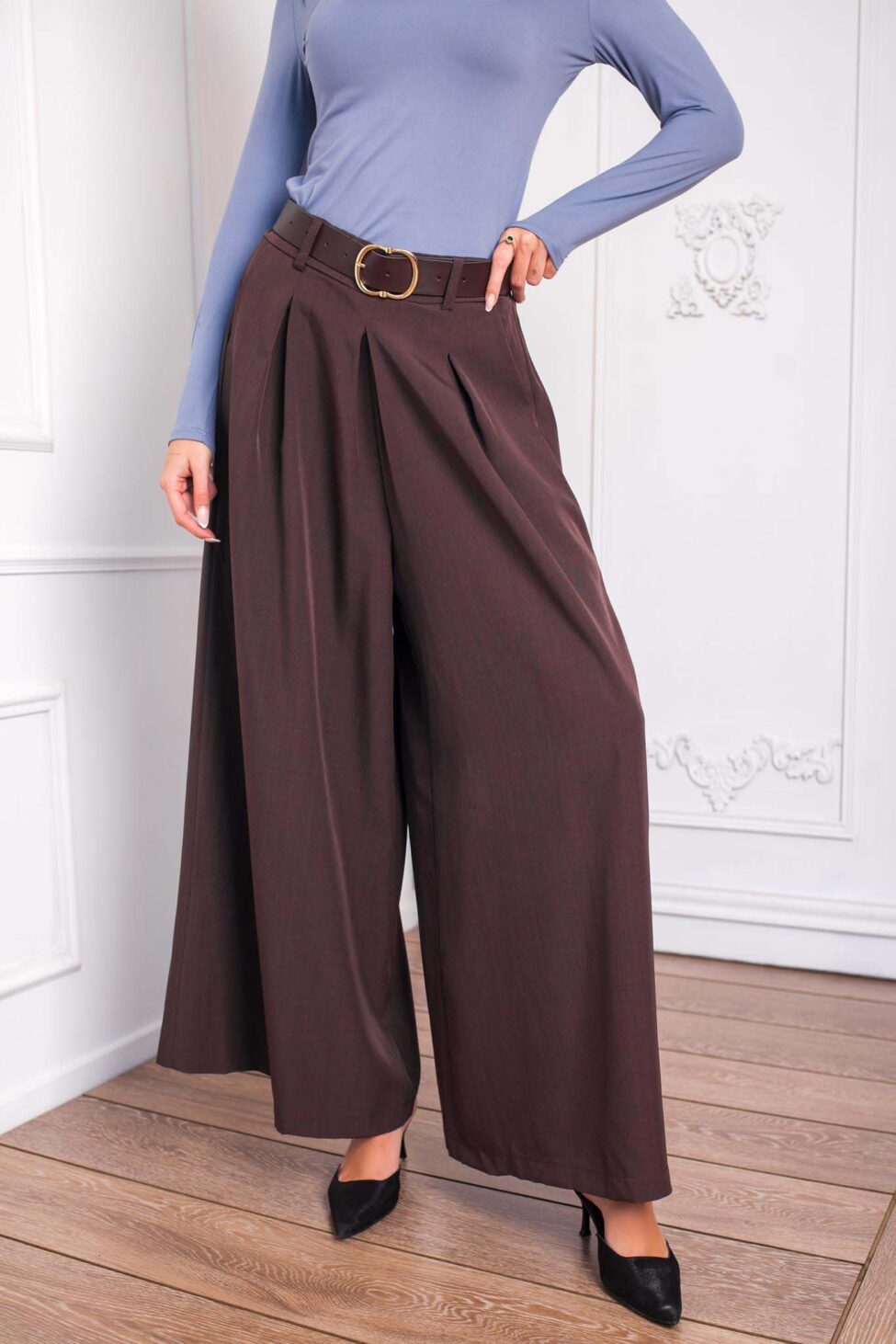 Nana υφασμάτινο παντελόνι με πιέτες καφέ - Image 2