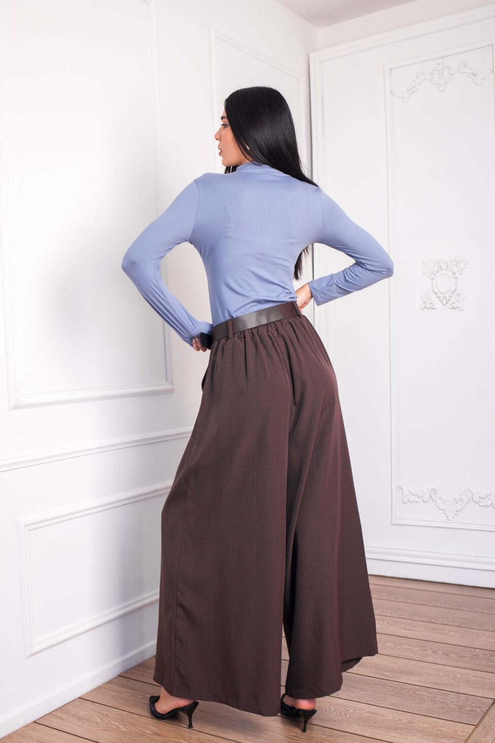 Nana υφασμάτινο παντελόνι με πιέτες καφέ - Image 3