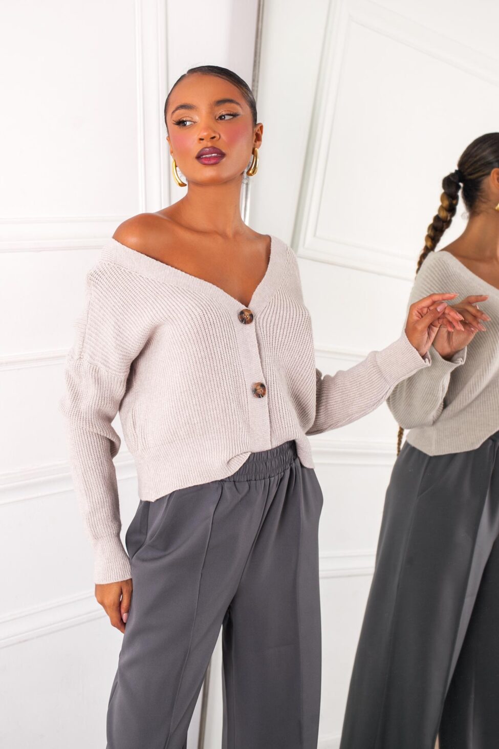 Palazzo ζακέτα πλεκτή γκρι - Image 3