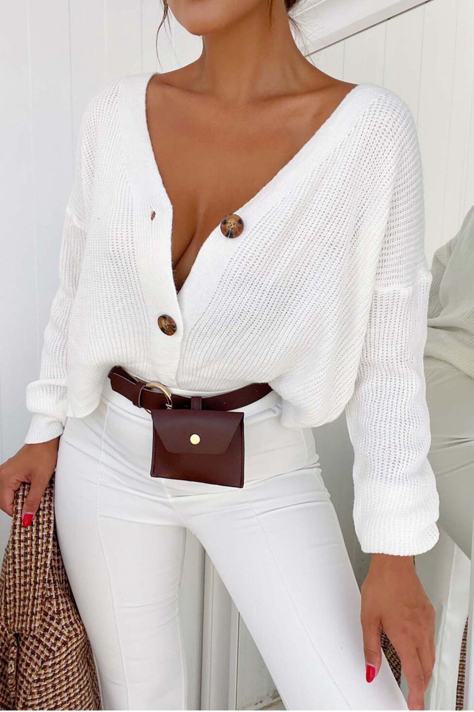 Palazzo ζακέτα πλεκτή λευκό - Image 2