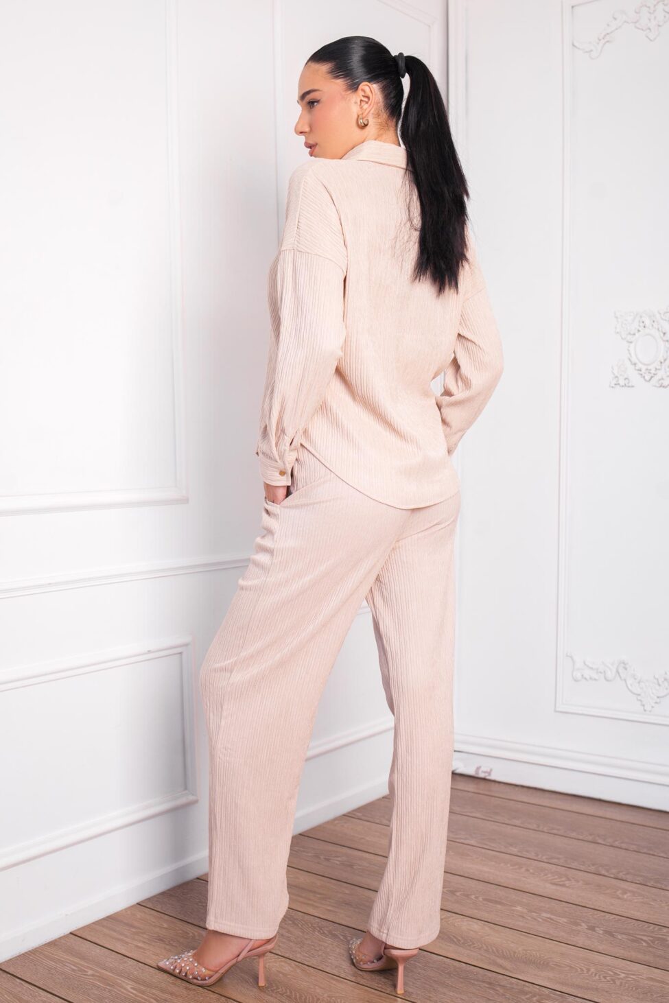 Pastilla σετ πουκάμισο παντελόνι πλισέ μπεζ - Image 2