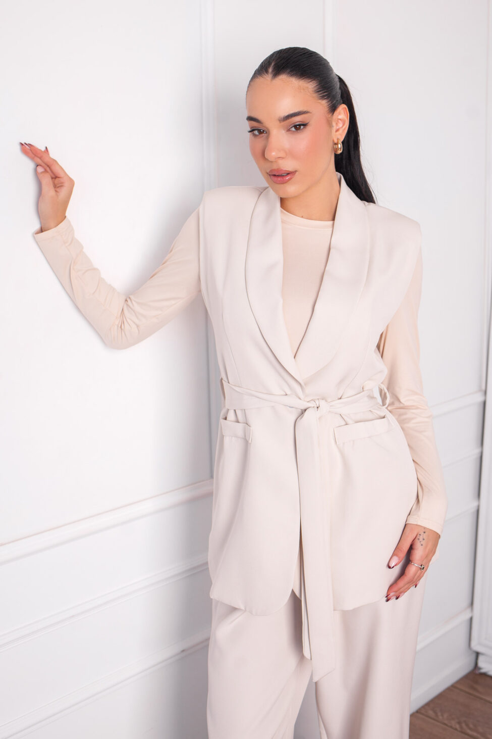 Pirro σετ γιλέκο-παντελόνι λευκό - Image 3