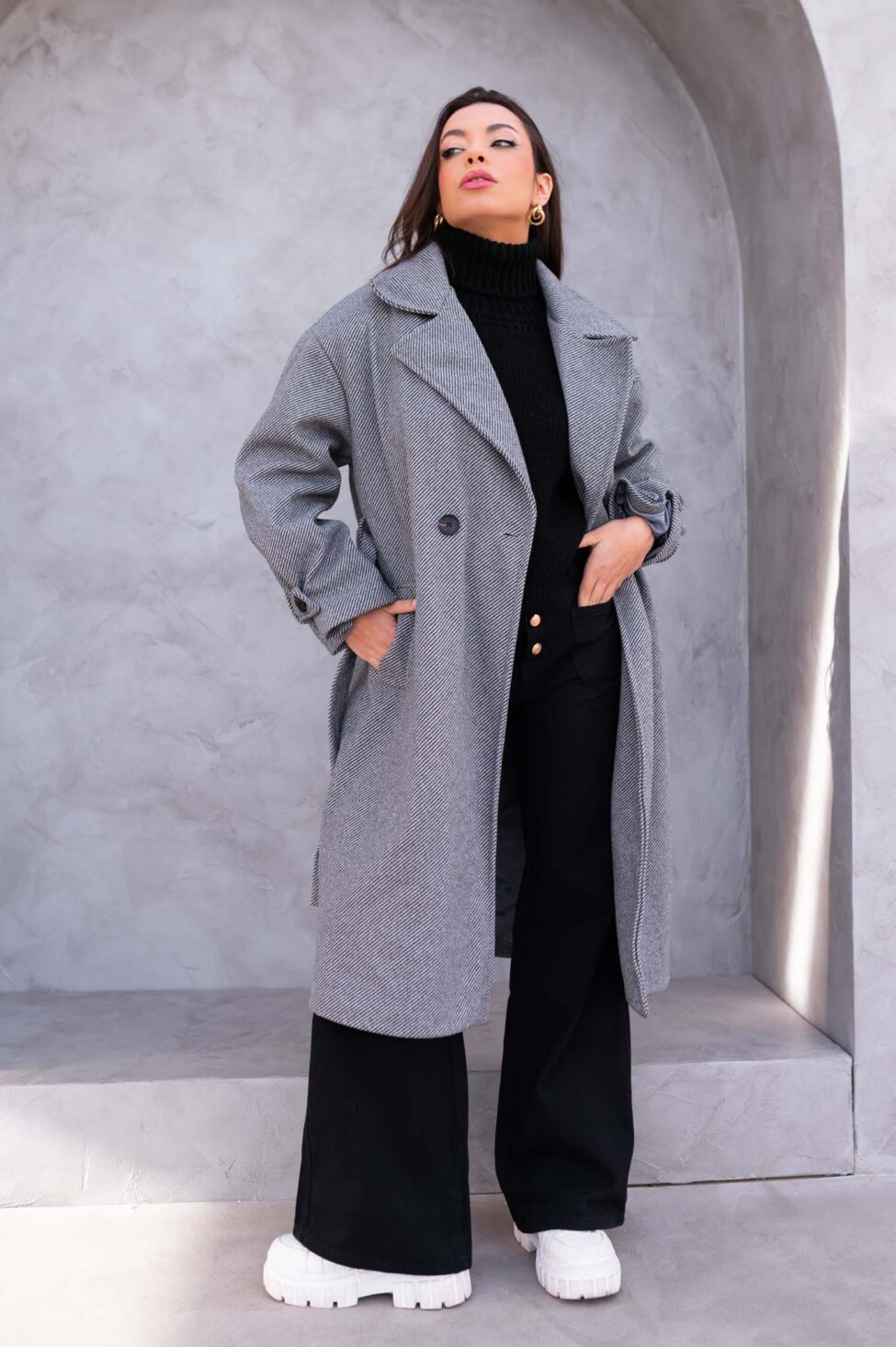 Provoke μακρύ παλτό γκρι - Image 3