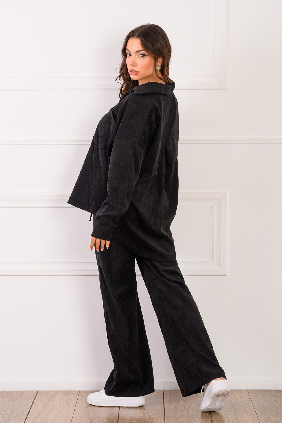 Queen σετ πουκάμισο-παντελόνι κοτλέ μαύρο - Image 2