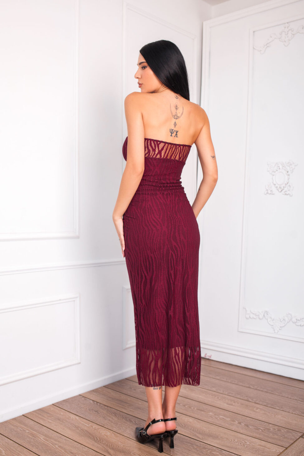 Rod Φόρεμα Μίντι Στράπλες μπορντό - Image 3