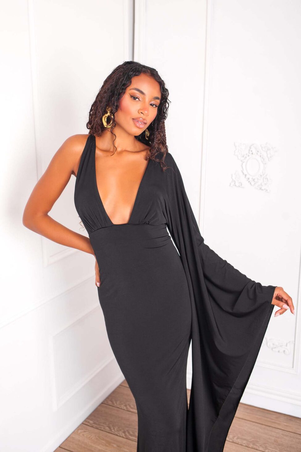 Roselle Φόρεμα Μάξι Εφαρμοστό Ένας Ώμος μαύρο - Image 2