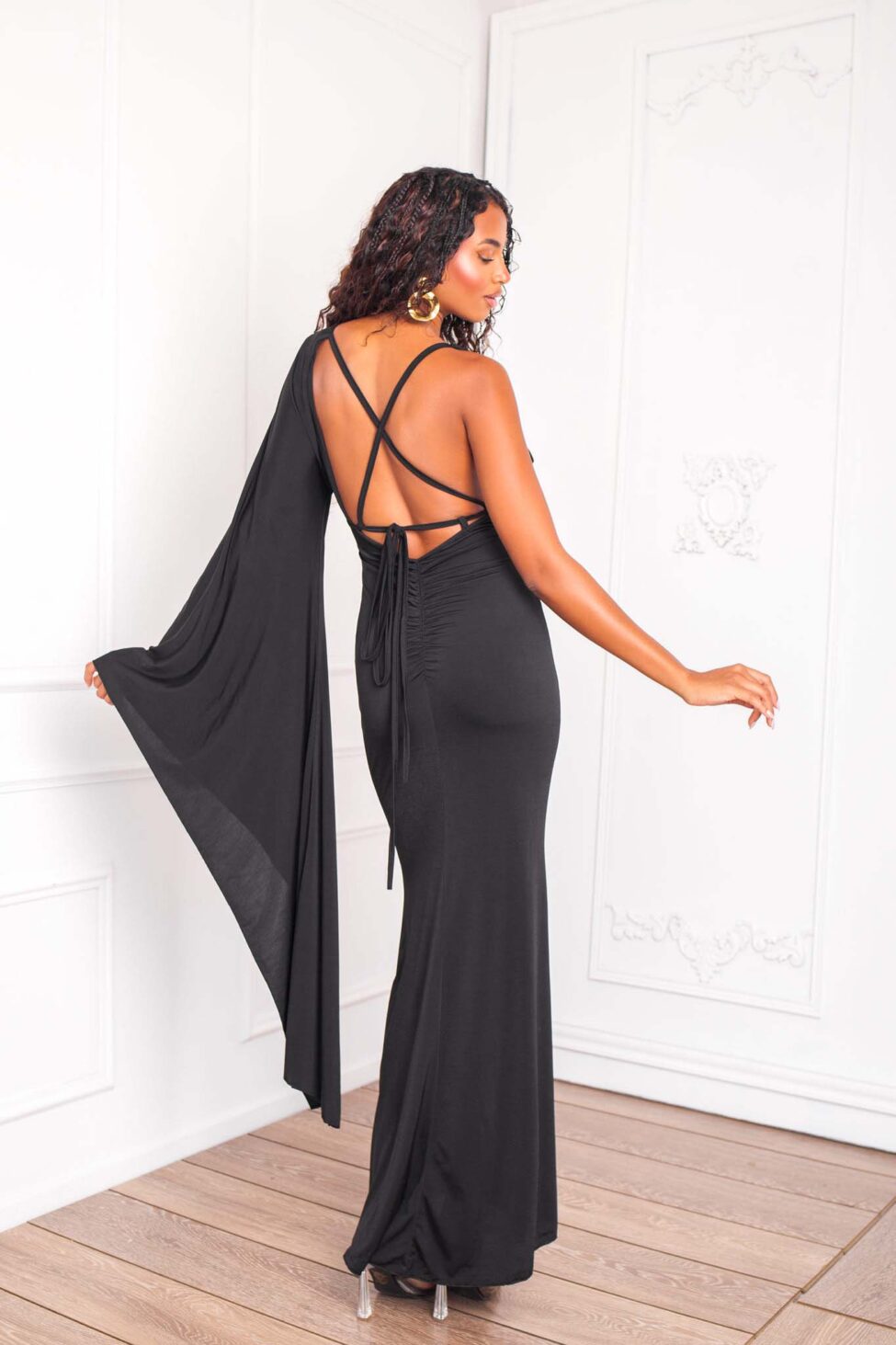 Roselle Φόρεμα Μάξι Εφαρμοστό Ένας Ώμος μαύρο - Image 3