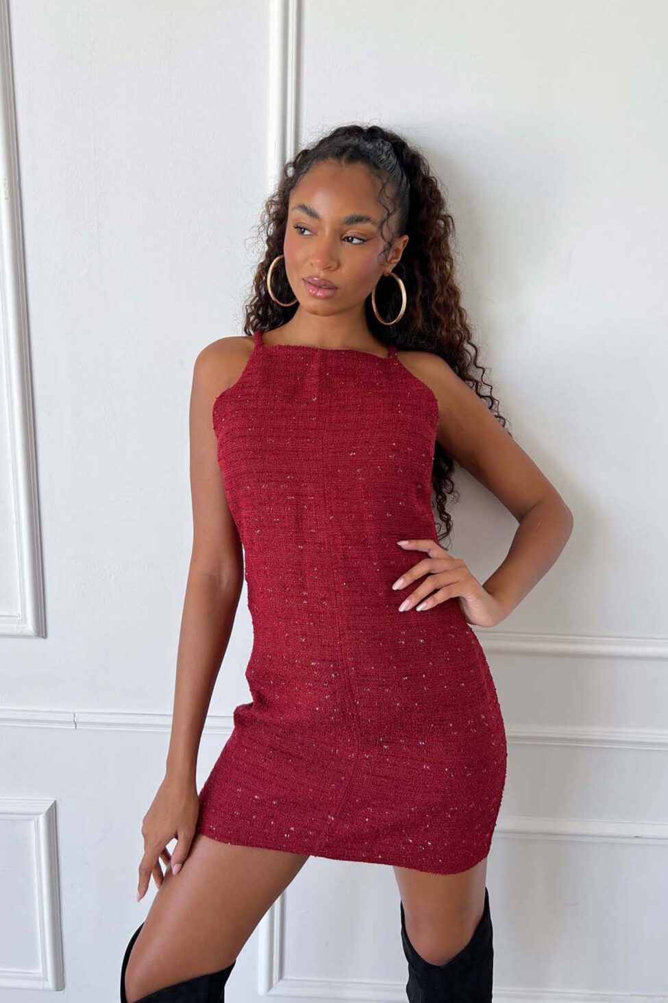 Softie μίνι πλεκτό φόρεμα μπορντό - Image 3