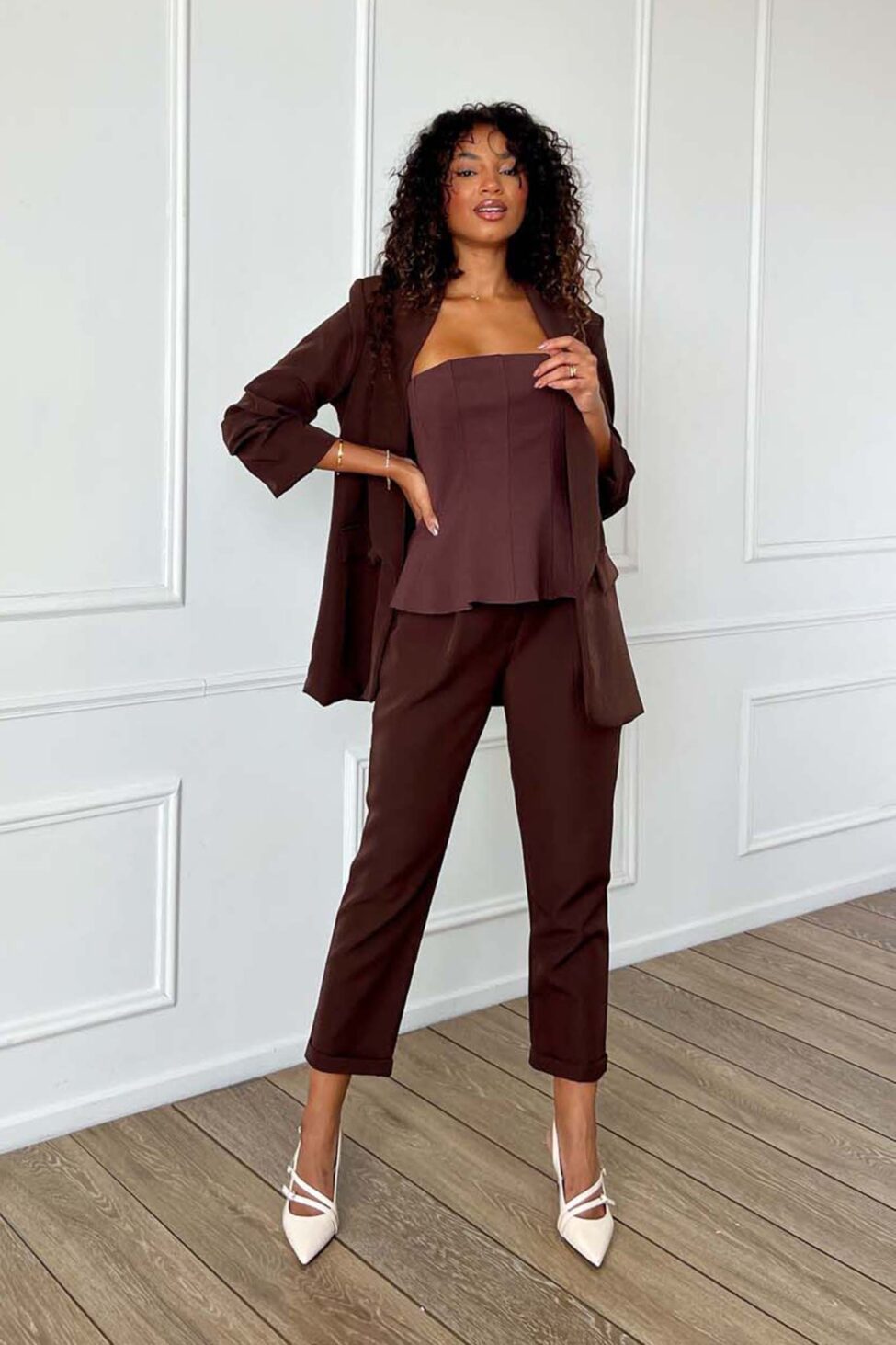 Stone σετ σακάκι παντελόνι καφέ - Image 2