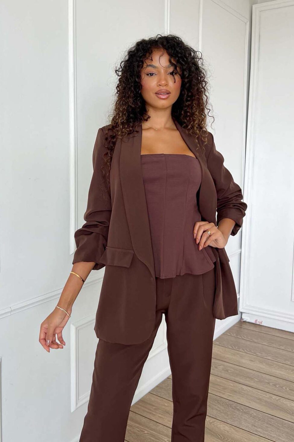 Stone σετ σακάκι παντελόνι καφέ - Image 3