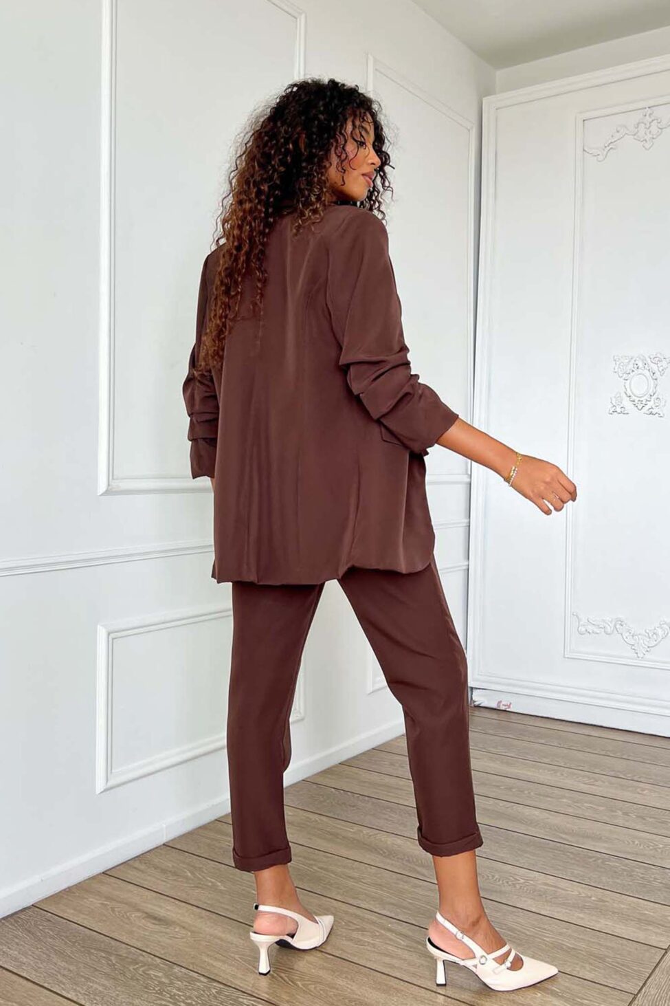 Stone σετ σακάκι παντελόνι καφέ - Image 4