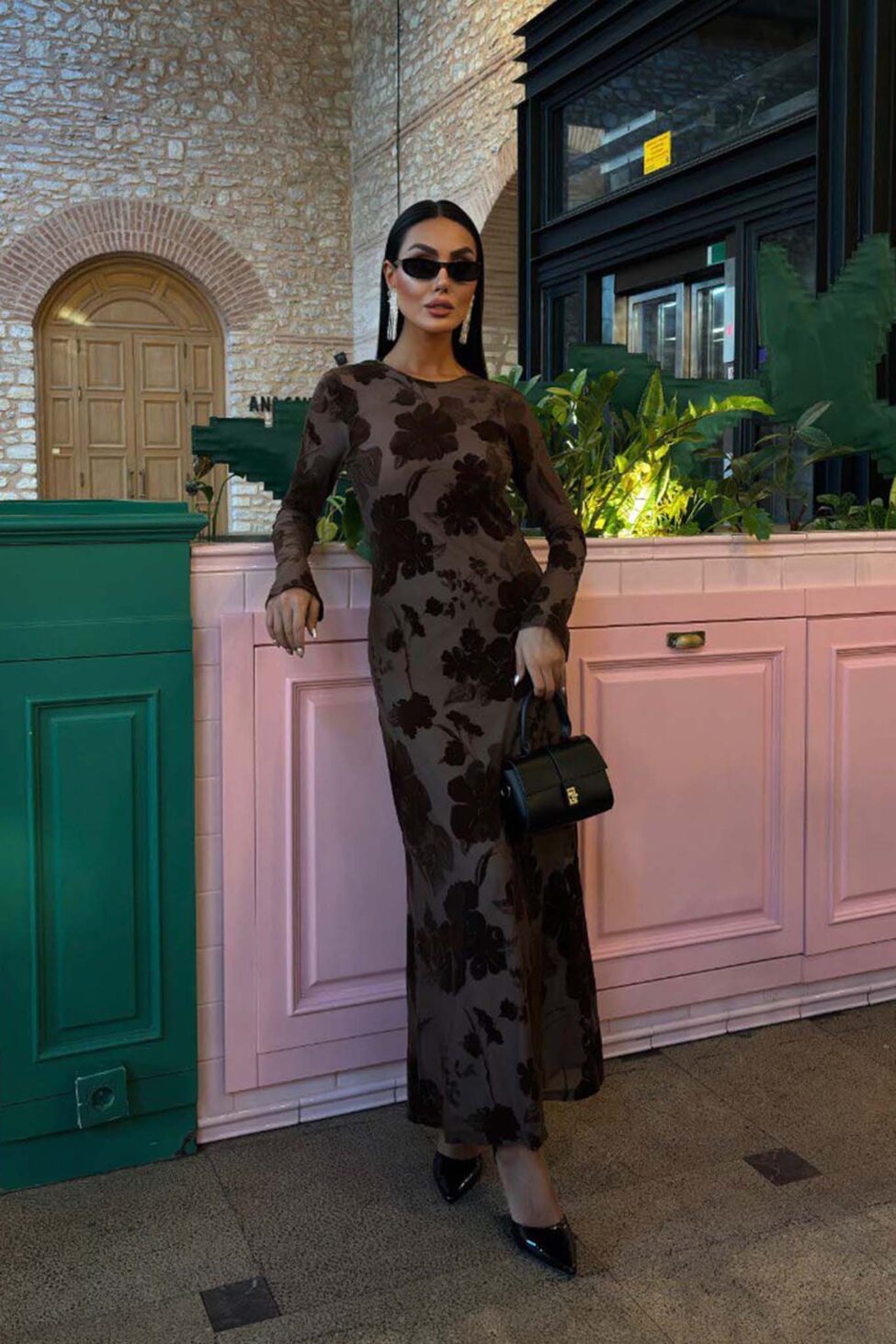 Veylisse Φόρεμα Μάξι Με Ανάγλυφα Σχέδια καφέ - Image 3