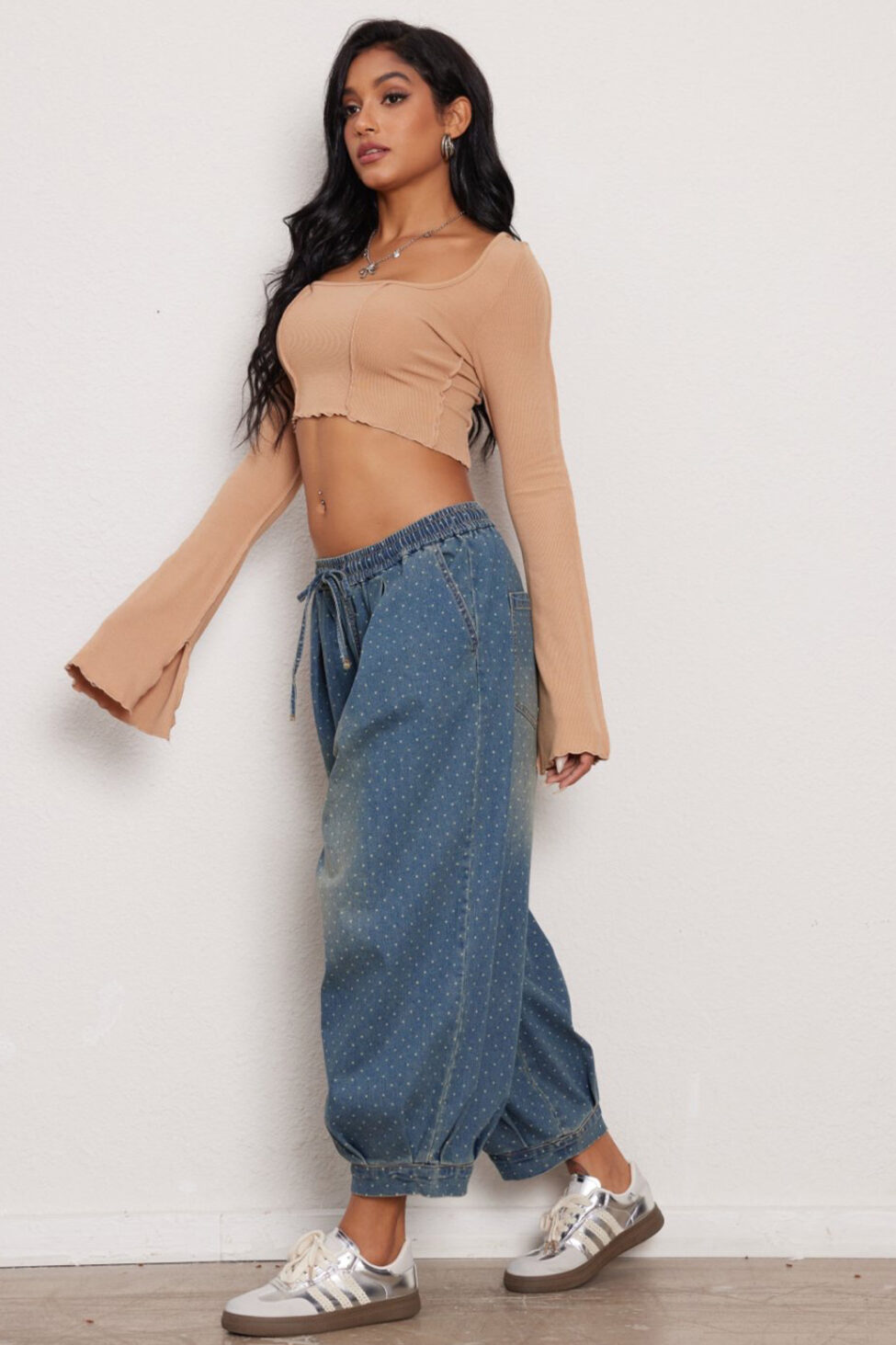 Yasmin τζιν φαρδύ παντελόνι τύπου σαλβάρι μπλε - Image 3