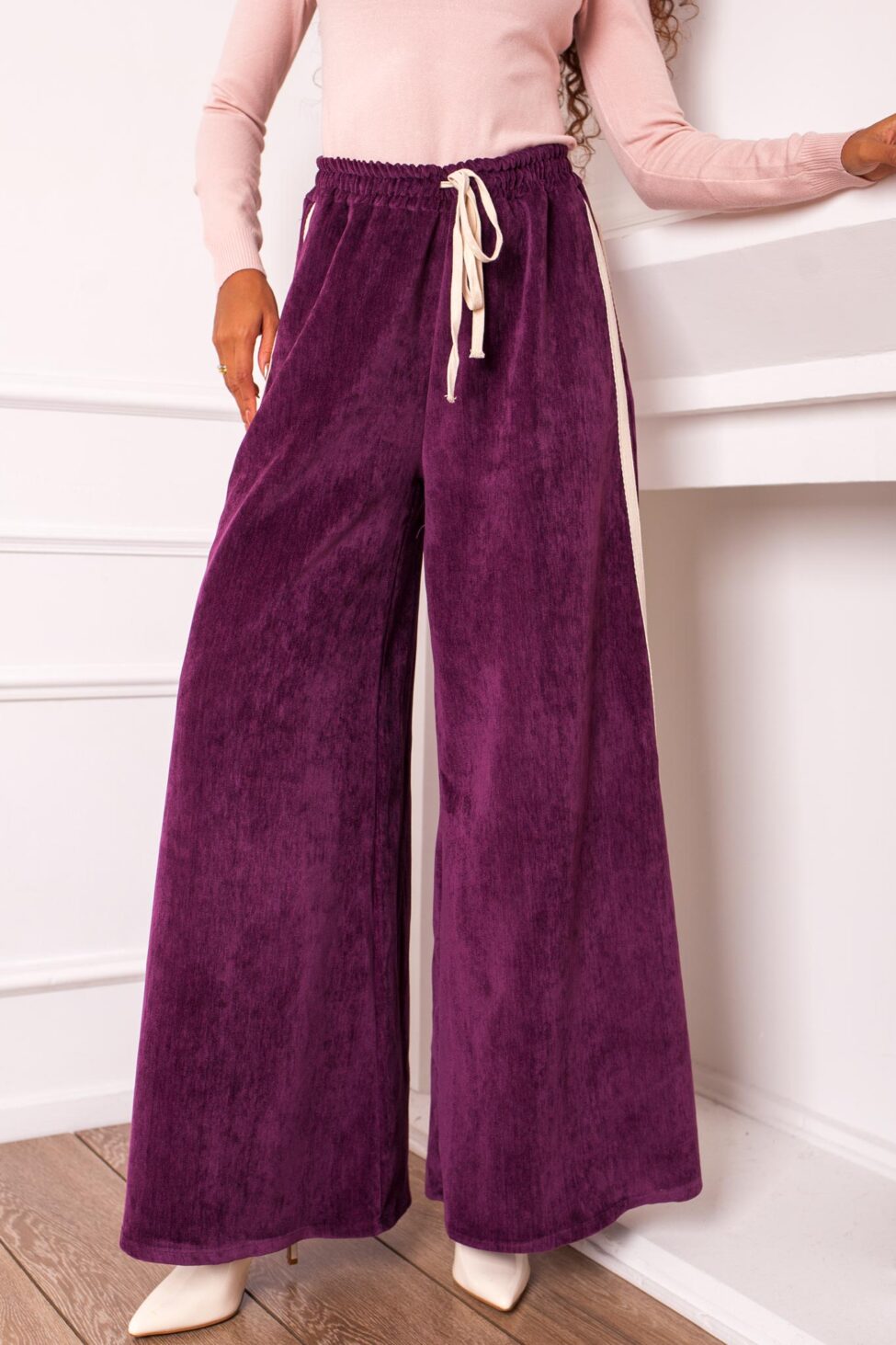 Aloof παντελόνι κοτλέ με ρίγες μωβ - Image 2