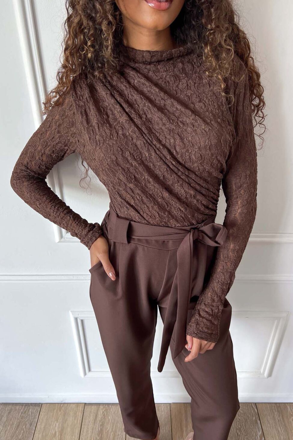 Amour κορμάκι με δαντέλα καφέ - Image 3