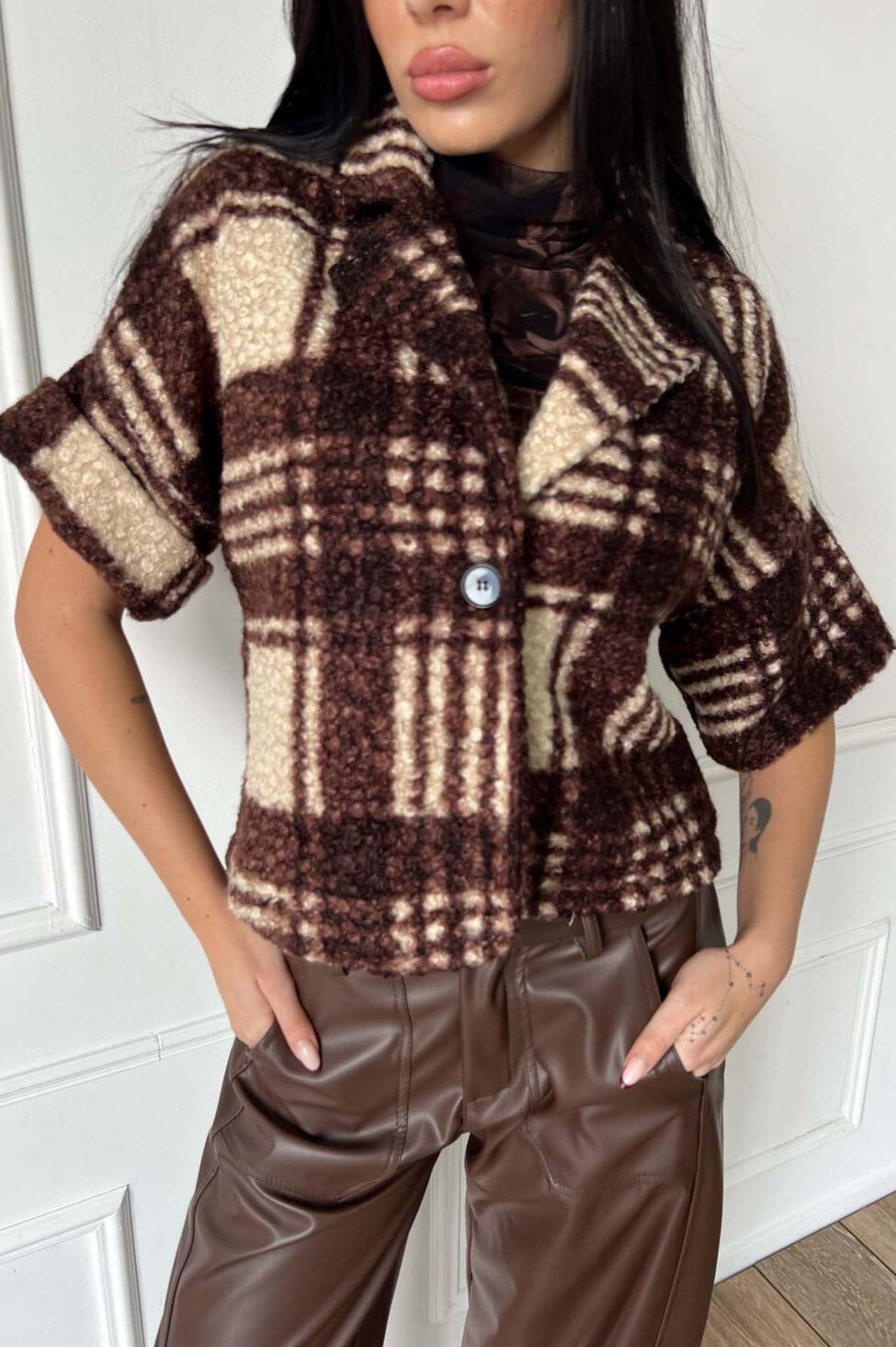 Belgium ζακέτα καρό καφέ - Image 2