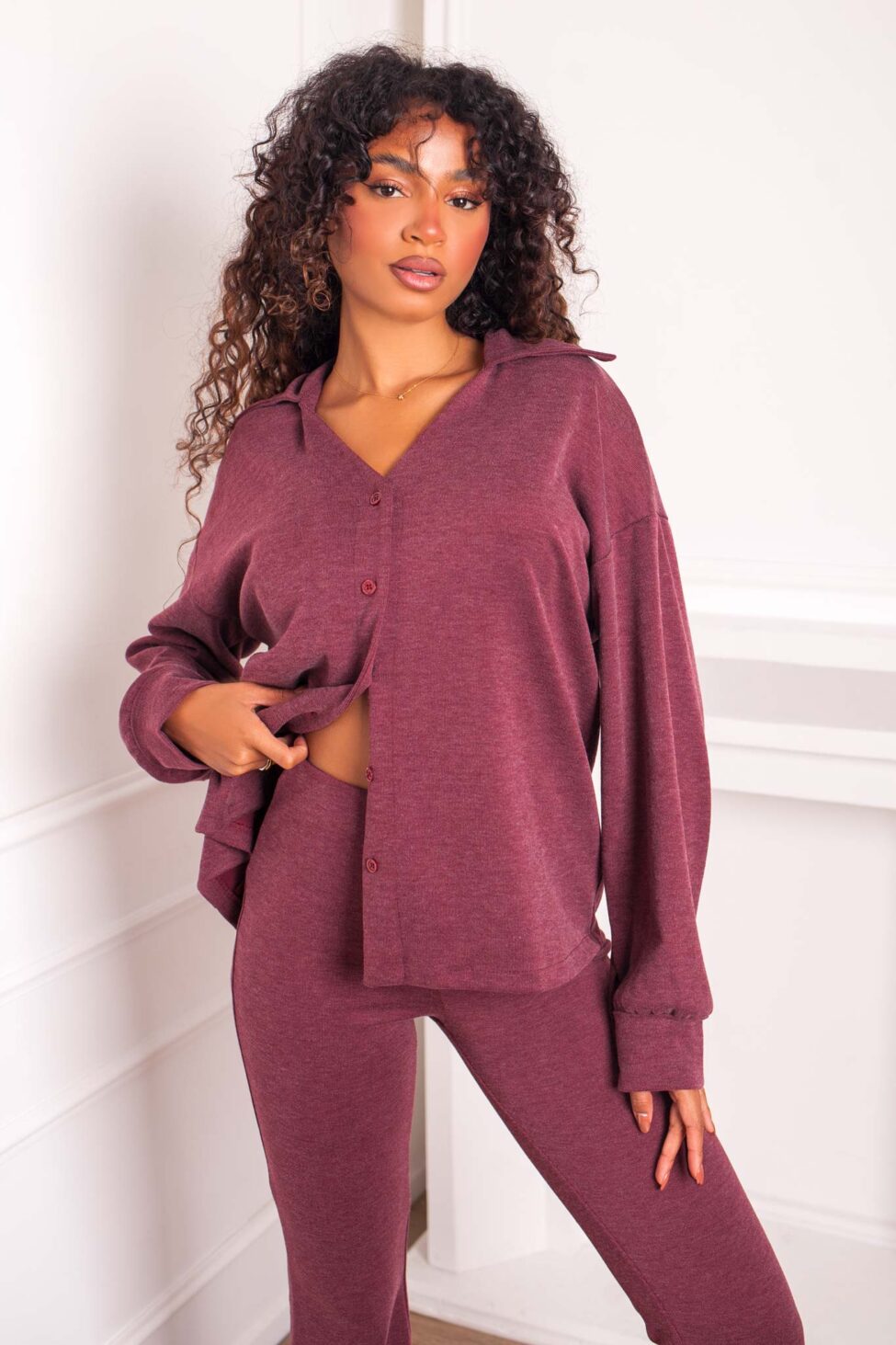 Breakfast σετ πουκάμισο παντελόνι μπορντό - Image 3