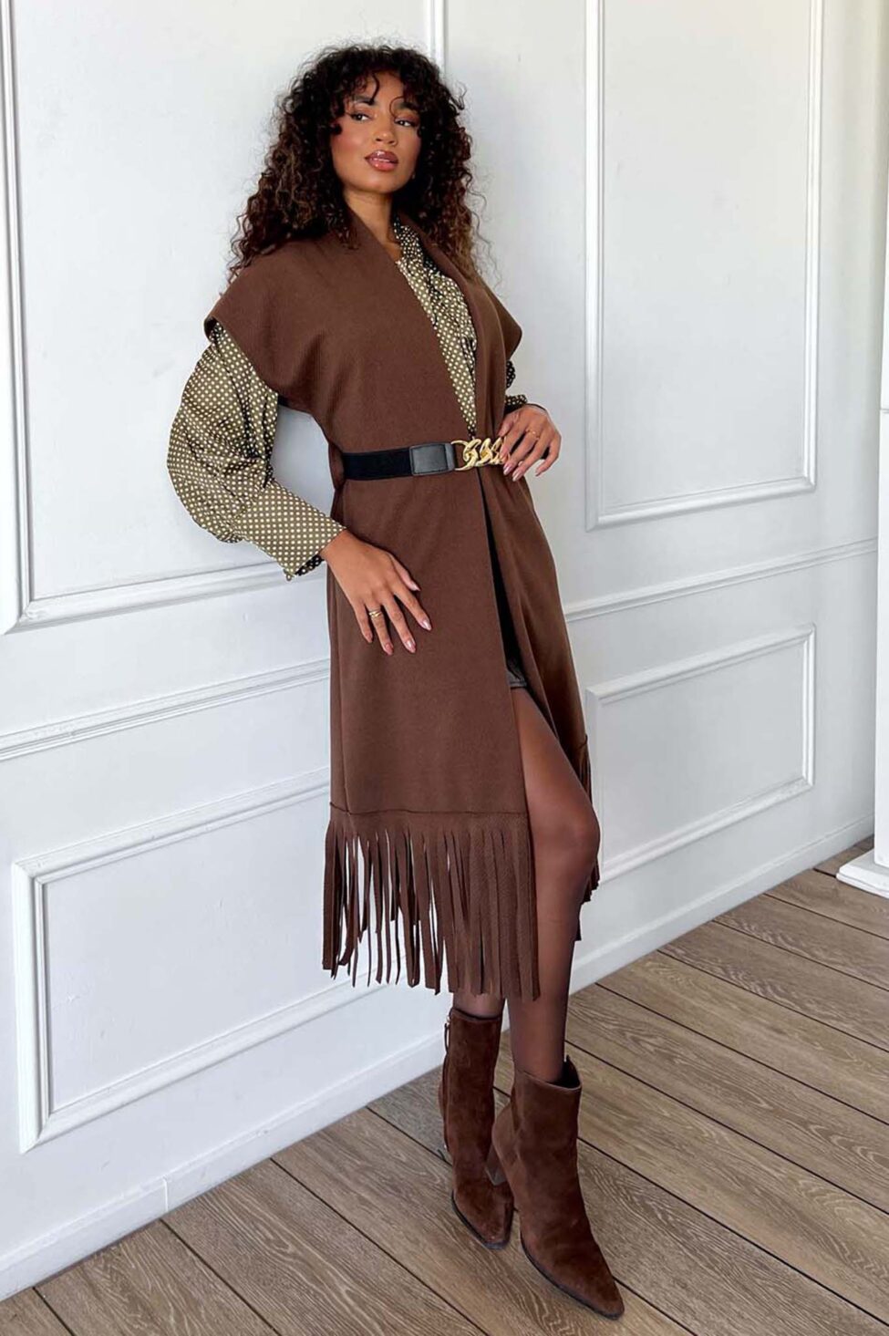 Canna πανωφόρι με κρόσια καφέ - Image 2