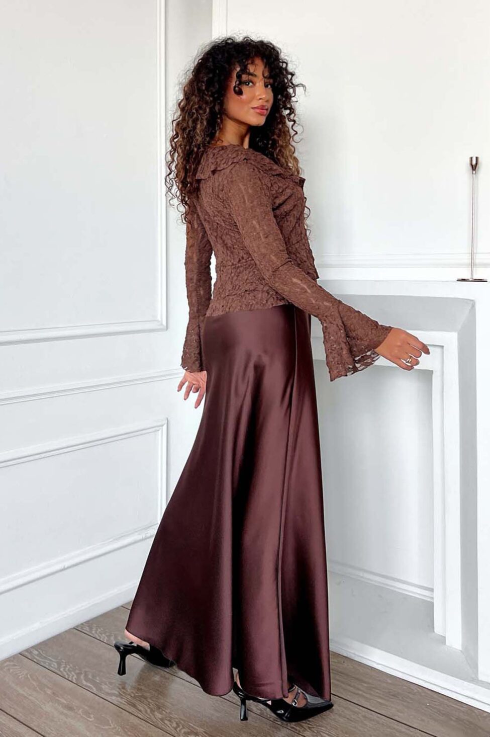 Cherish σατέν φούστα καφέ - Image 2