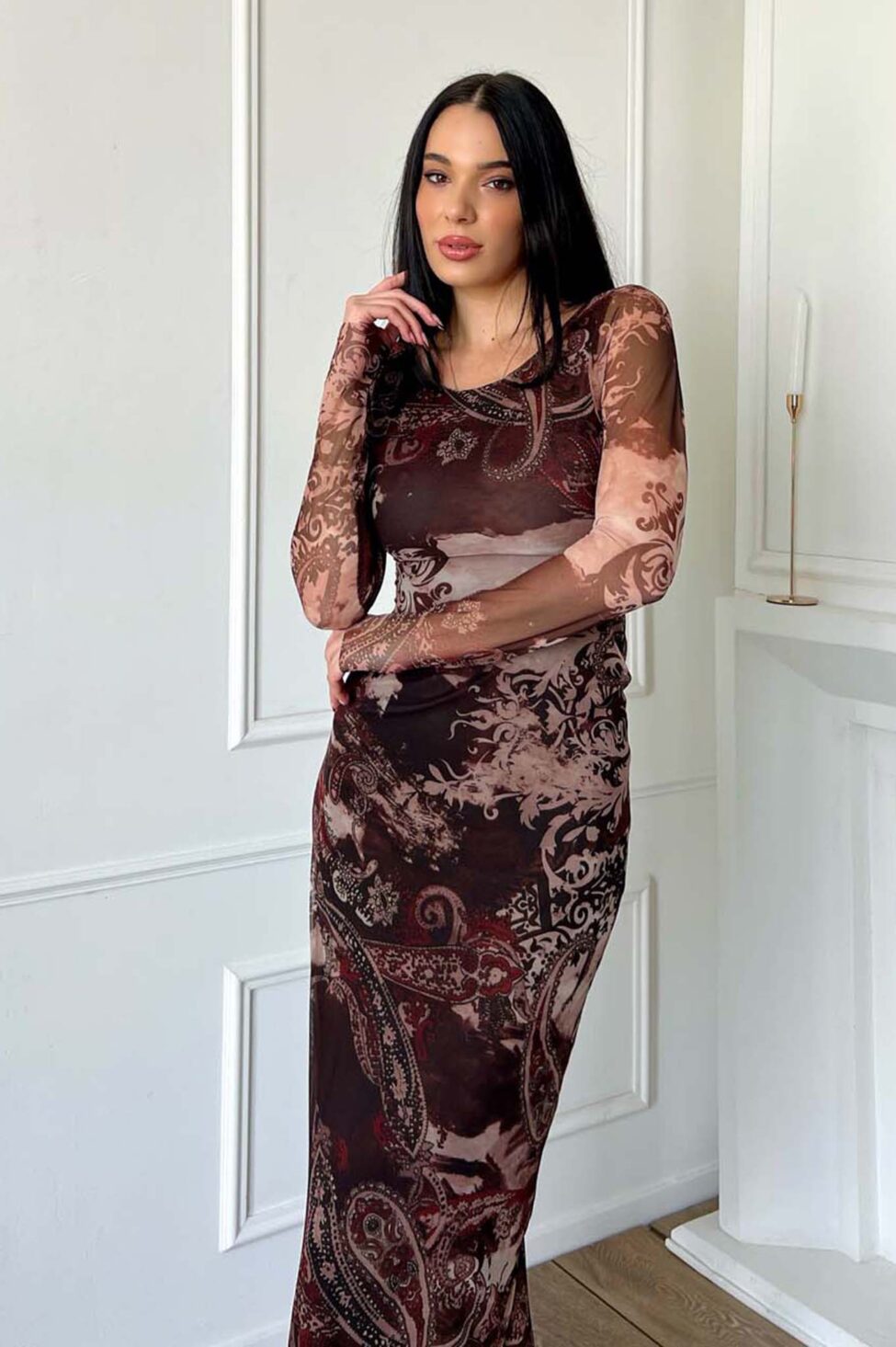 Coctail μίντι φόρεμα εμπριμέ καφέ - Image 2