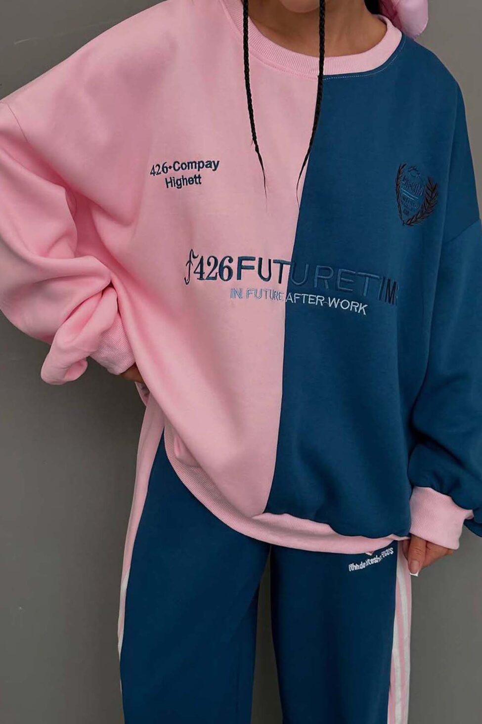 Dual σετ μπλούζα παντελόνι ροζ - Image 2