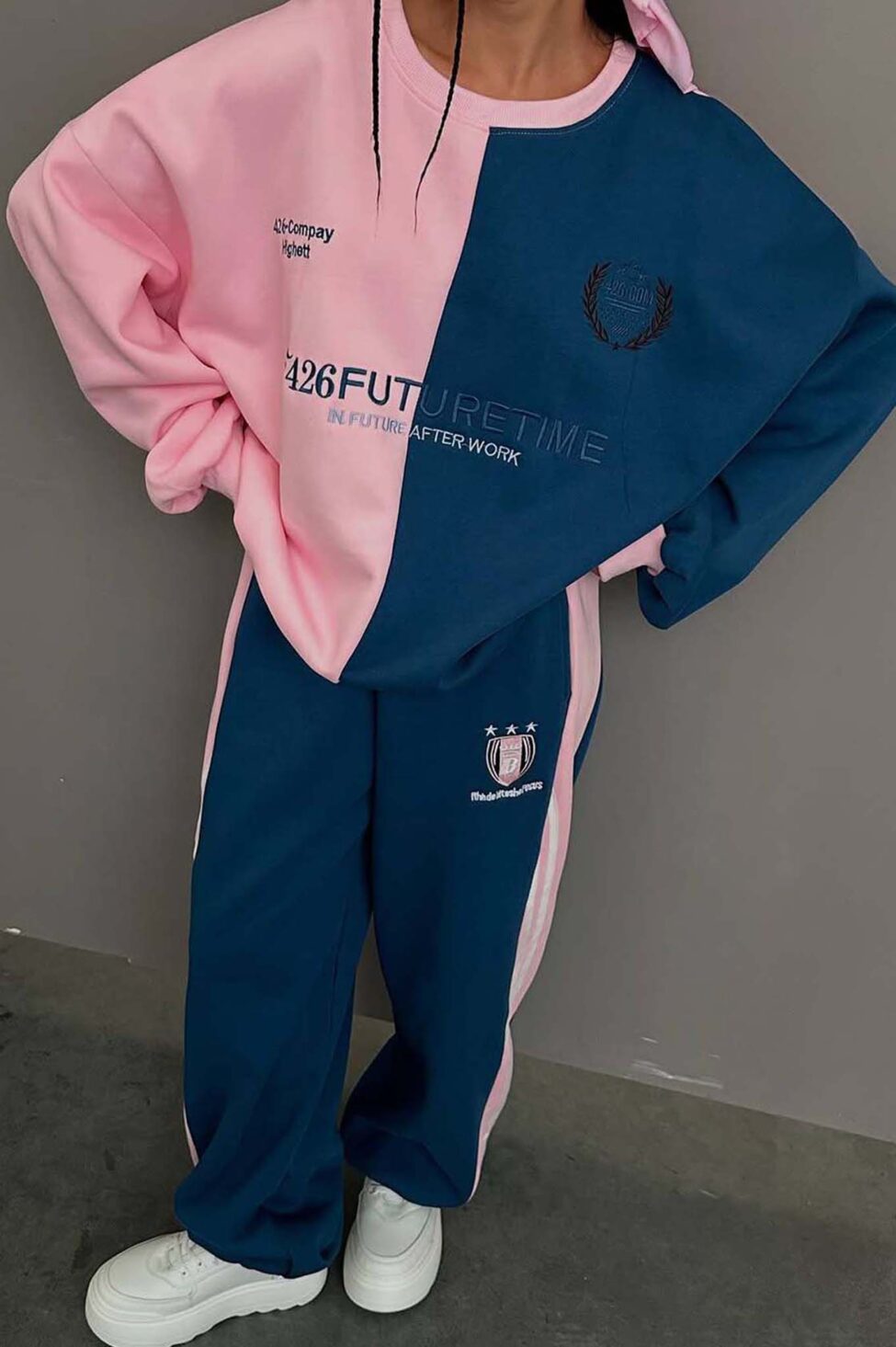 Dual σετ μπλούζα παντελόνι ροζ - Image 3