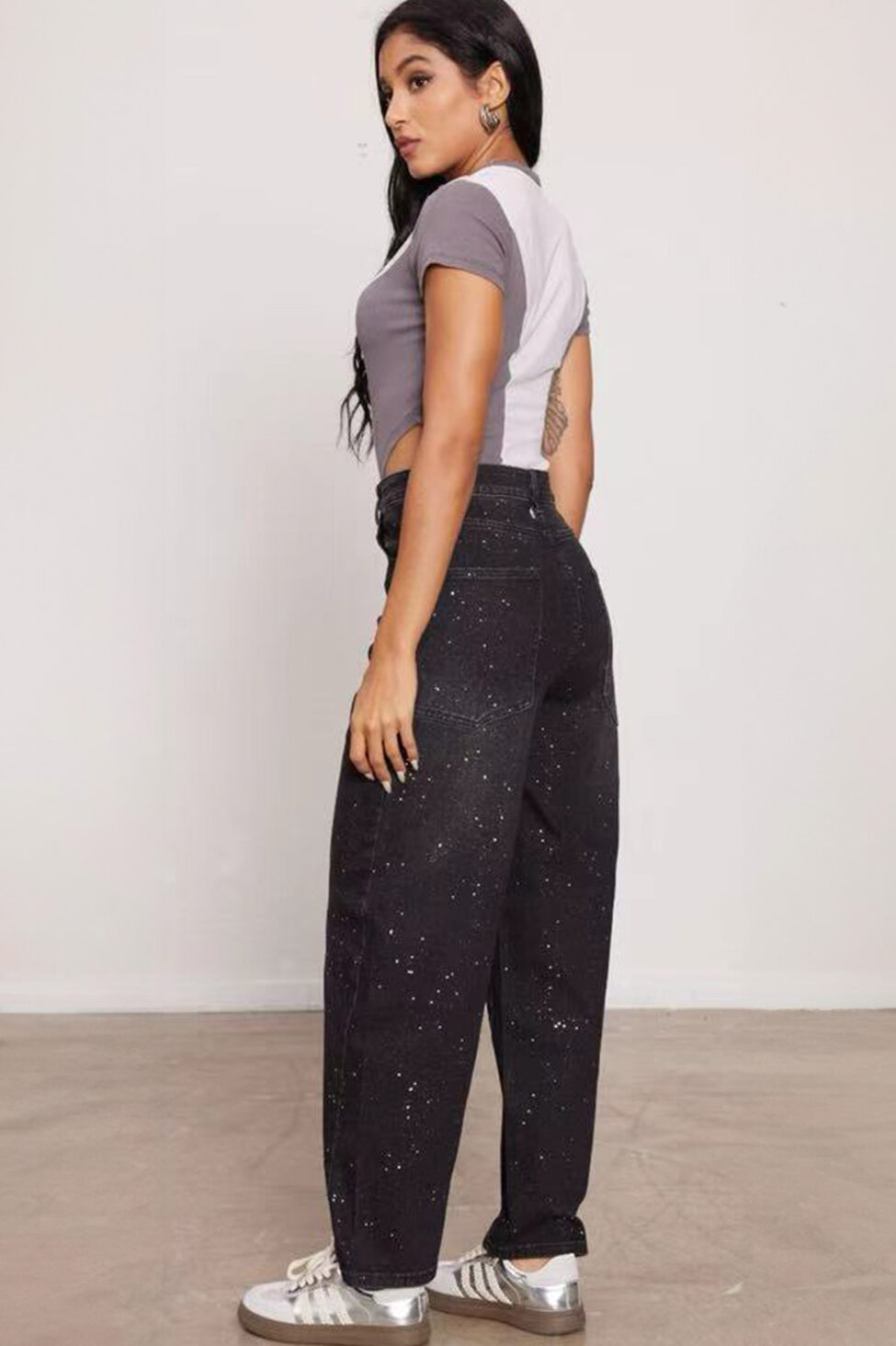 Fiore τζιν παντελόνι με στρας μαύρο - Image 2