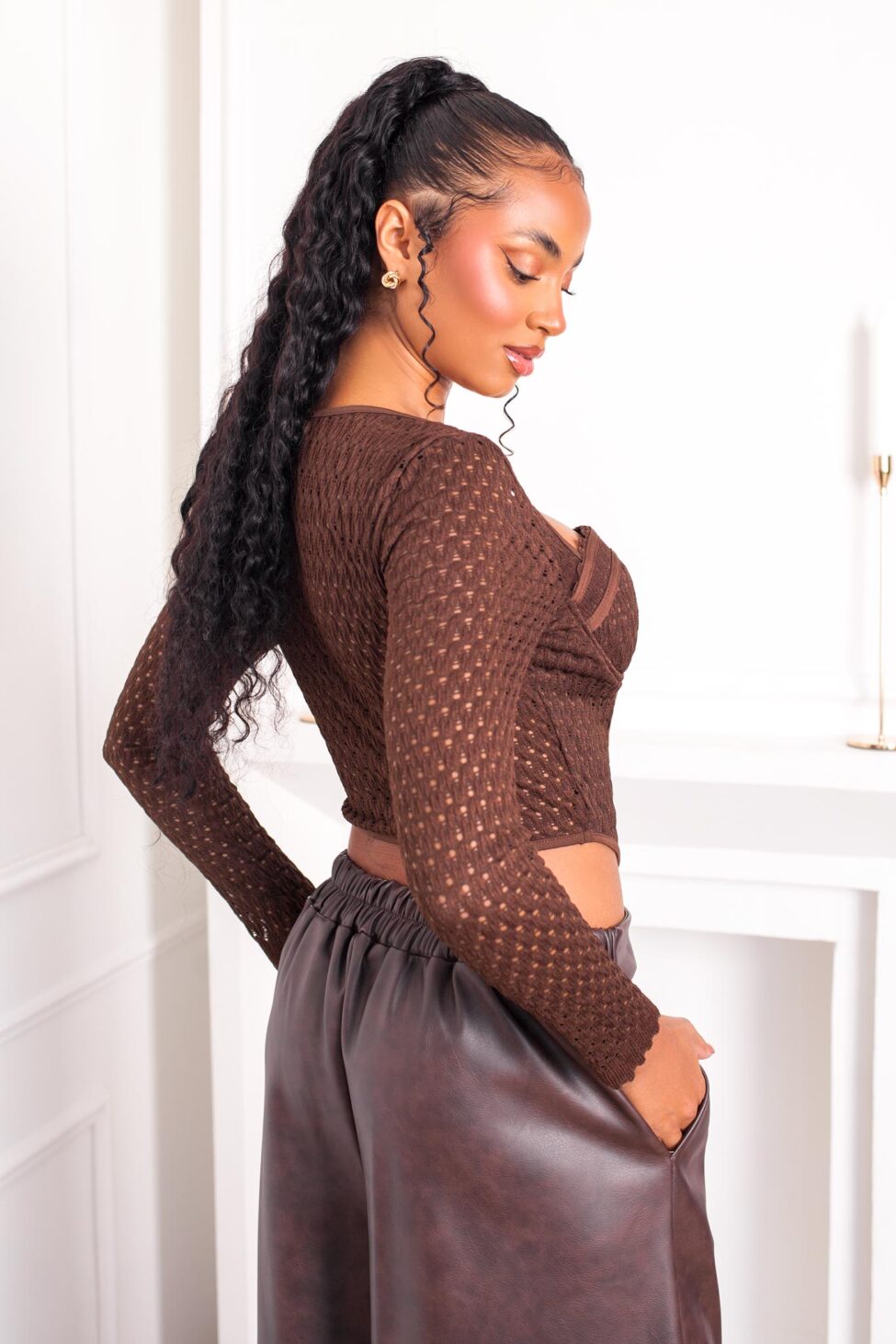 Gio Τοπ Μακρυμάνικος Κορσές καφέ - Image 3