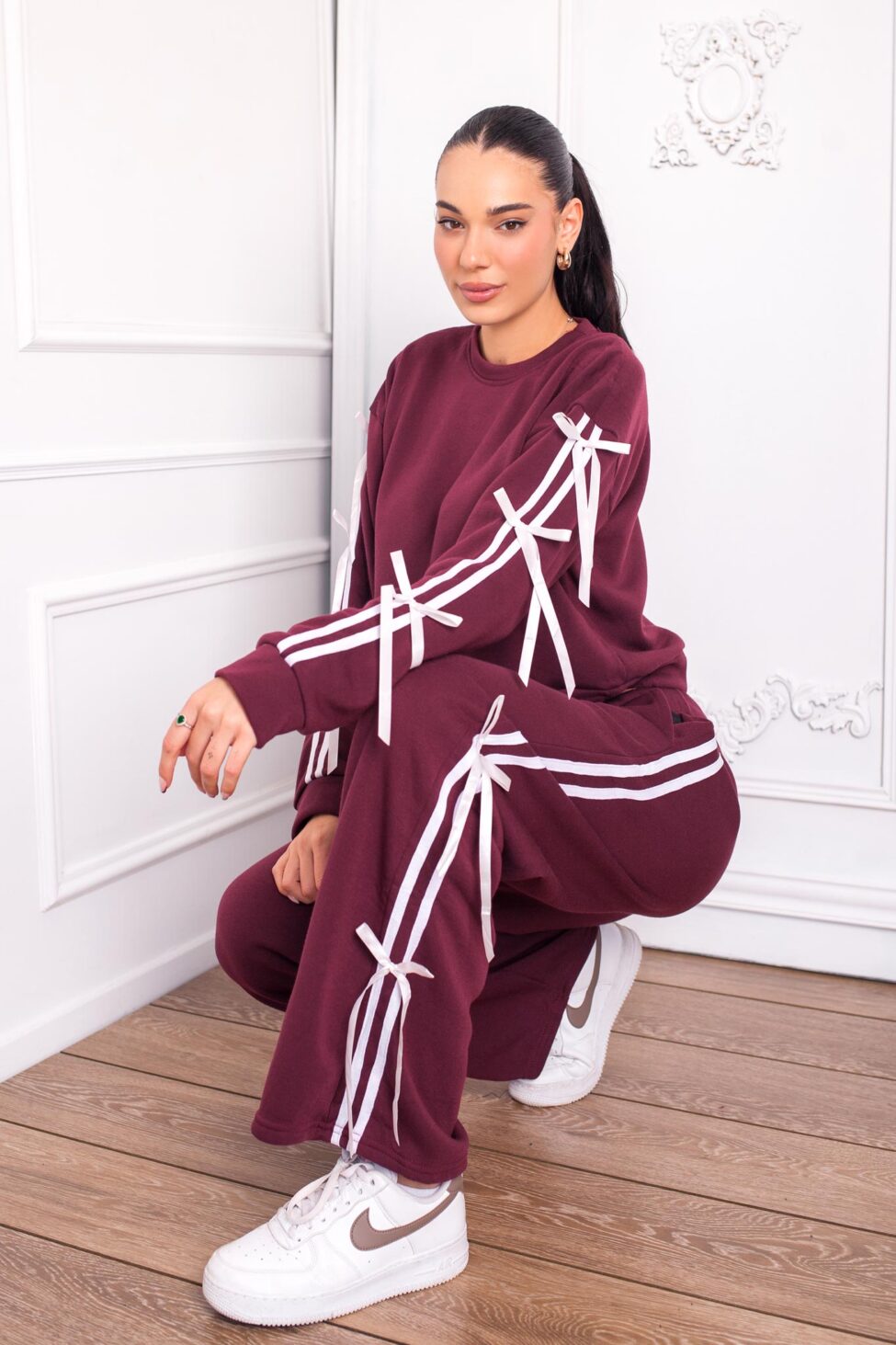 Goodie σετ μπλούζα παντελόνι με ρίγες μπορντό - Image 2