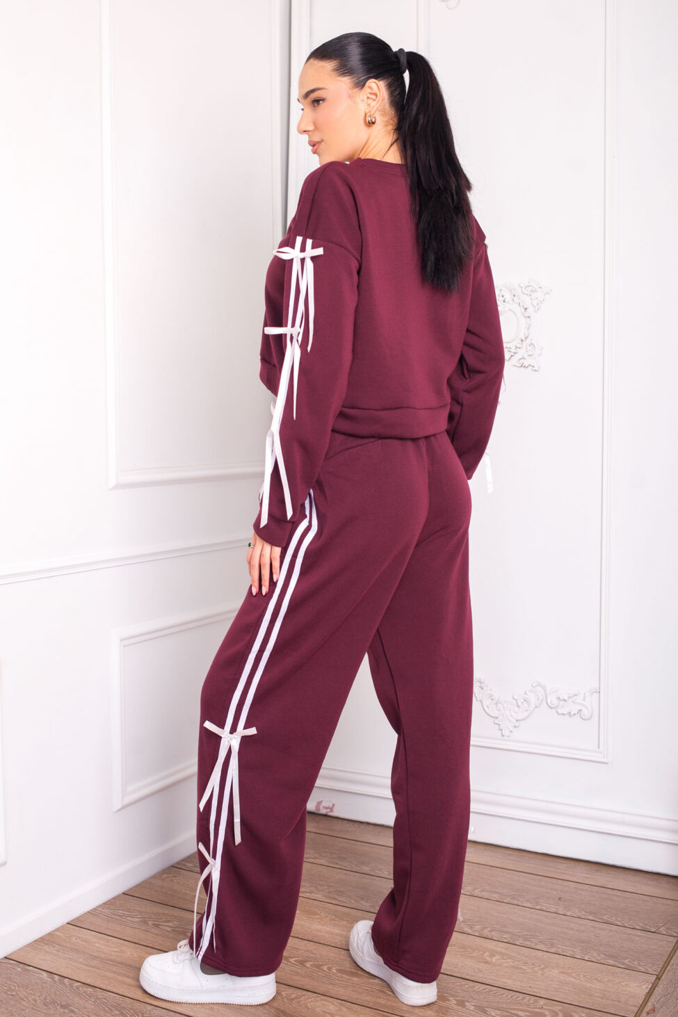 Goodie σετ μπλούζα παντελόνι με ρίγες μπορντό - Image 3