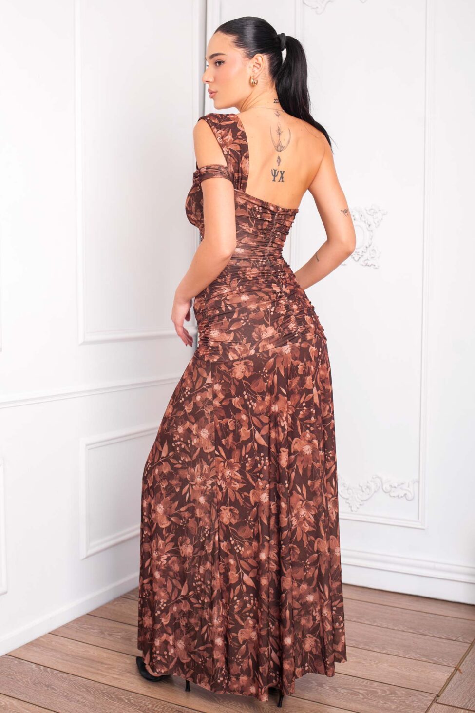 Kalahari μακρύ φλοράλ φόρεμα καφέ - Image 3