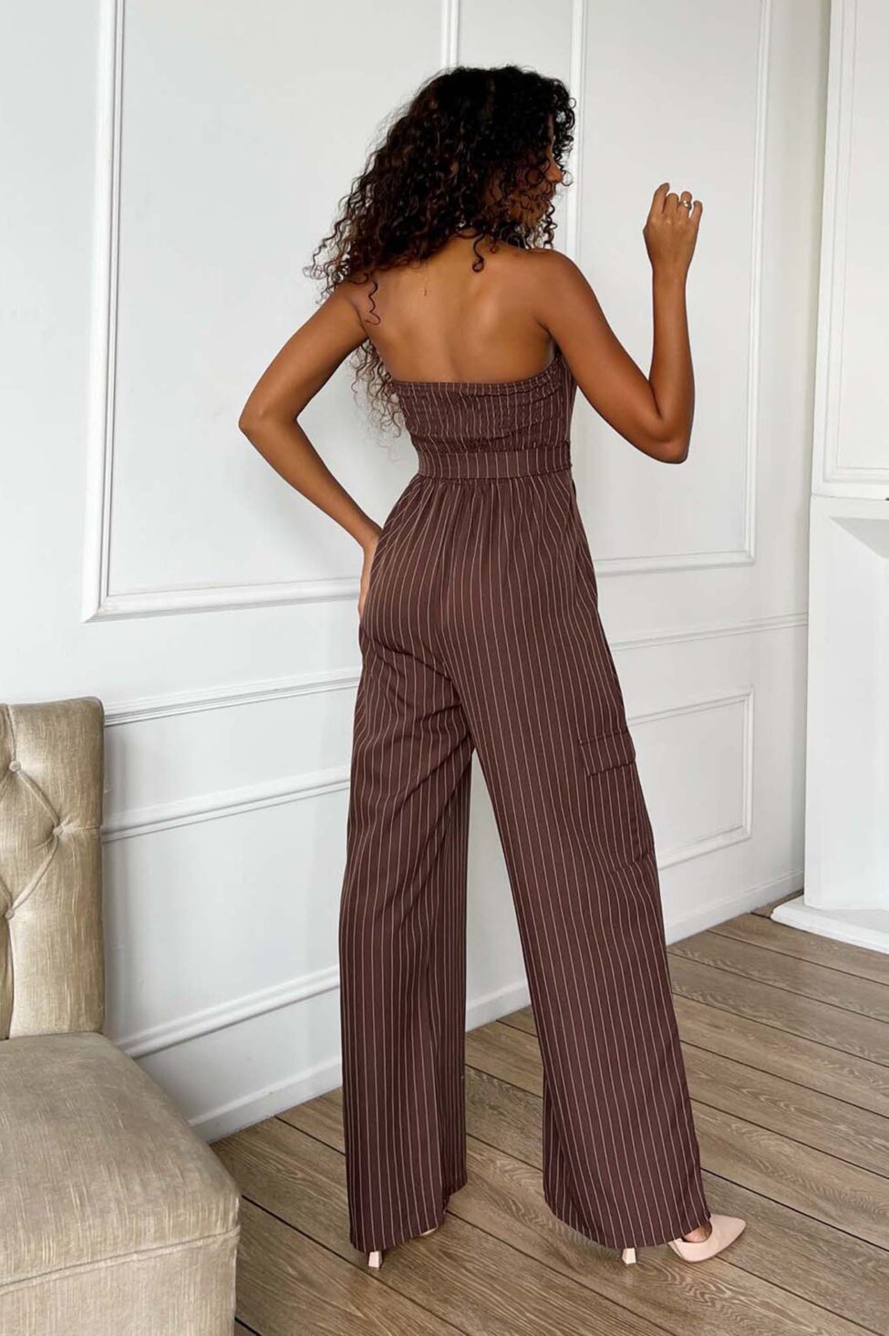 Livvy ολόσωμη φόρμα ριγέ καφέ - Image 2