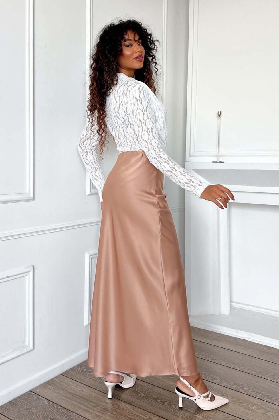 Lylith σατέν μίντι φούστα σομόν - Image 2