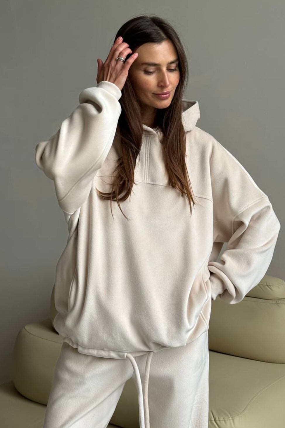 Mallorca σετ φούτερ φόρμα εκρού - Image 5