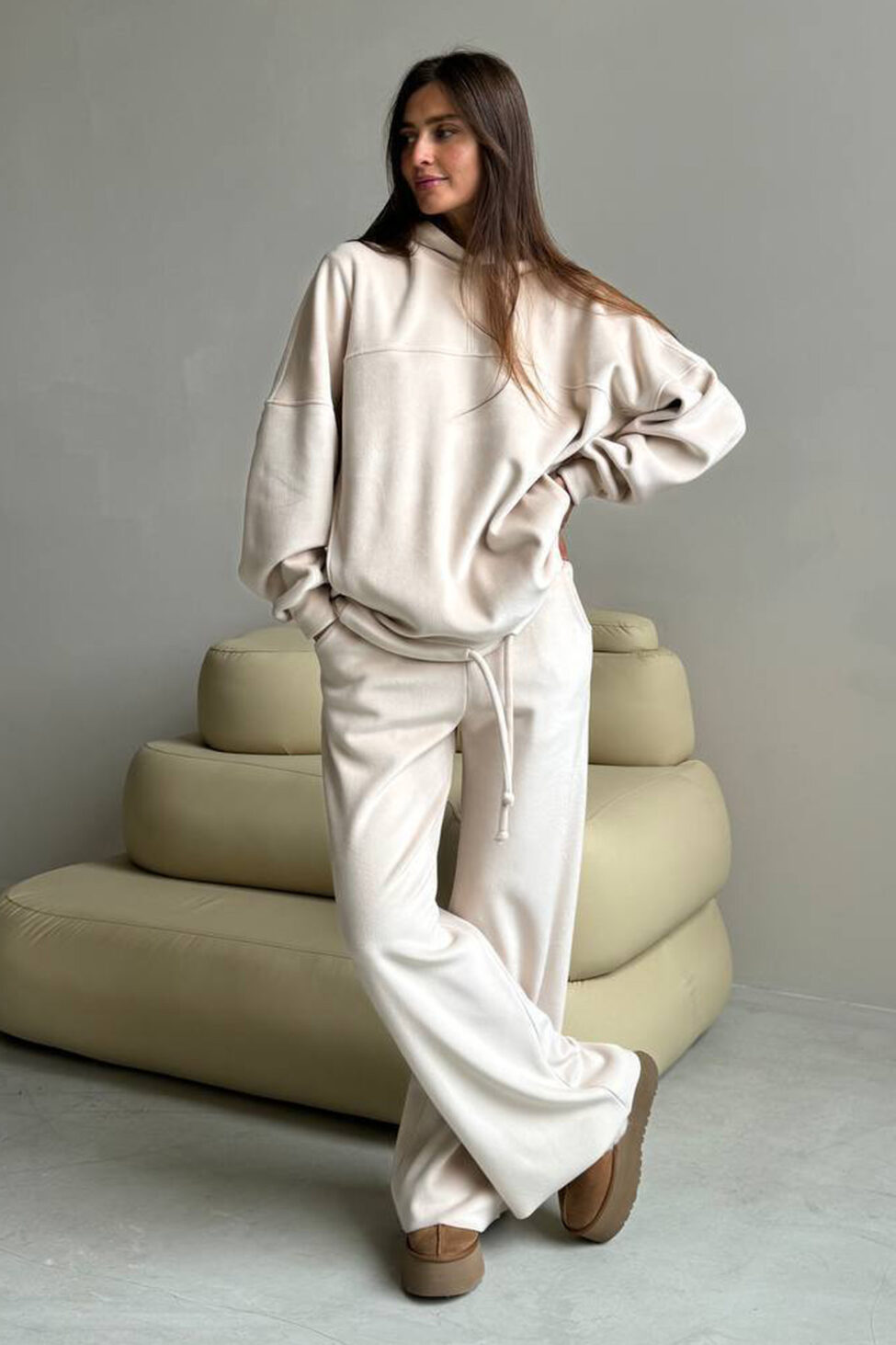 Mallorca σετ φούτερ φόρμα εκρού - Image 2