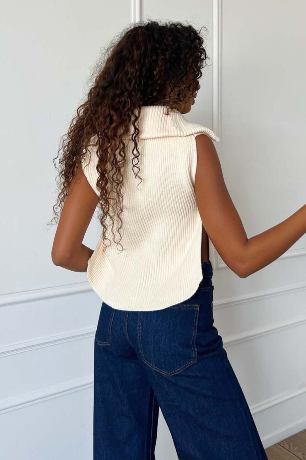 Mallow αμάνικη πλεκτή μπλούζα εκρού - Image 4