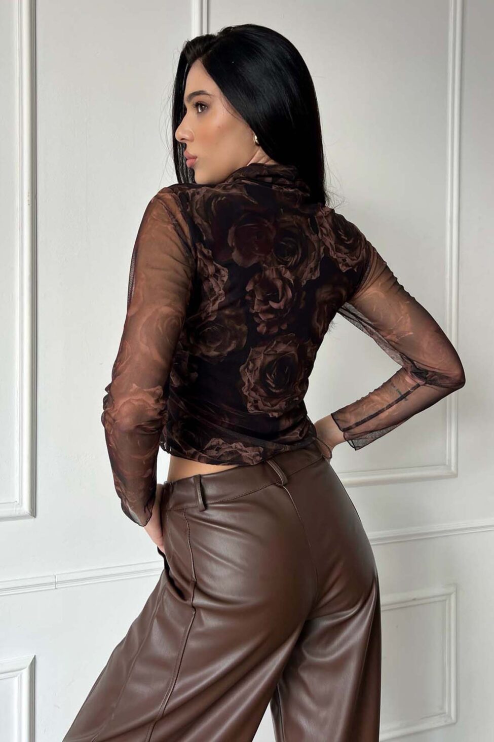 Marge μπλούζα με διαφάνεια καφέ - Image 2