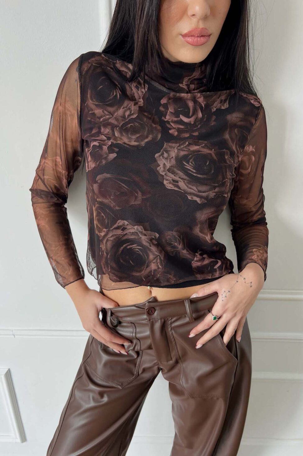 Marge μπλούζα με διαφάνεια καφέ - Image 3