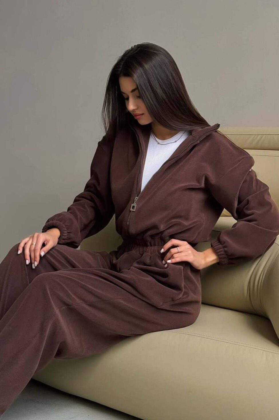 Merge ολόσωμη φόρμα φούτερ καφέ - Image 2