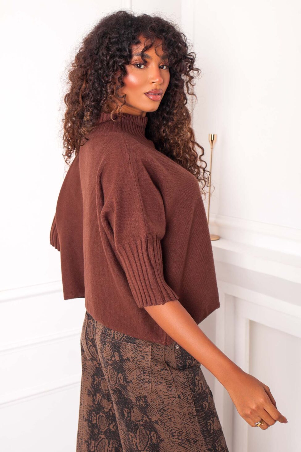 Methoni πλεκτή μπλούζα καφέ - Image 3